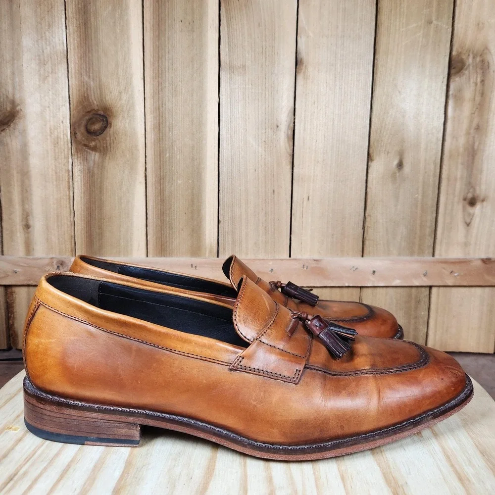 Cole Haan Tassel Loafer Shoes Mens‎ 10 M Brown Leather Slip On Dress Square Toe